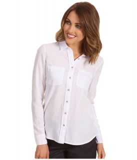 Calvin Klein Jeans Petite Fitted Chambray Shirt Shrunken Oxford Womens Blouse (White)