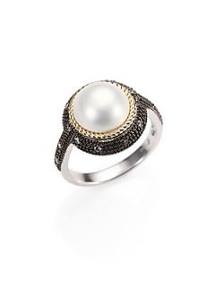 Jude Frances Grey Diamond, White Mabe Pearl, Sterling Silver and 18K Yellow Gold