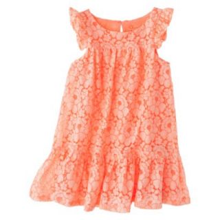 Cherokee Infant Toddler Girls Cap Sleeve Lace Shift Dress   Moxie Peach 2T