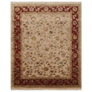 Hand knotted Beige/ Brown Floral Pattern Wool/ Silk Rug (8 X 10)