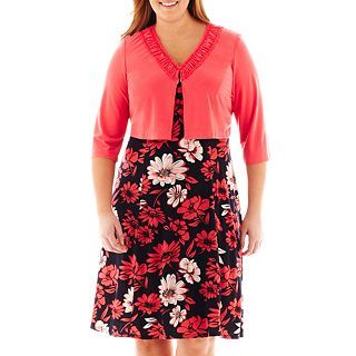 Danny & Nicole Floral Dress with Jacket   Plus, Grapfrt/nvy