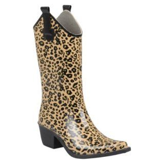 Womens Leopard Print Cowboy Rainboots   Tan(10)