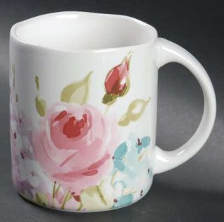 222 Fifth (PTS) Floral Fete Mug, Fine China Dinnerware   Floral,Scalloped,Square