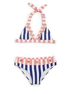 Onda De Mar Swim Girls Two Piece Striped Halter Bikini   Blue Stripe