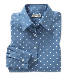 Wrinkle resistant Polka Dot Shirt / Dot Signature Cotton Poplin Shirt, Chambray, 14