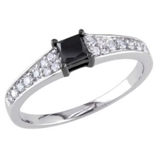 1/2 Carat Black and White Diamond in 10k White Gold Cocktail Ring (Size 9)