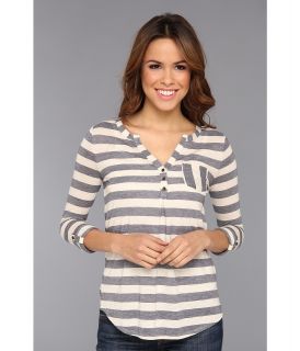 Lucky Brand Dallas Stripe Pocket Top Womens Long Sleeve Pullover (Navy)