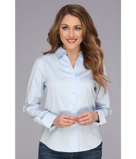 Calvin Klein Solid Long Sleeve Wrinkle Free Button Down Womens Long Sleeve Button Up (Blue)