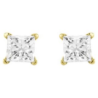 1/3 CT. T.W. Princess cut Diamond Stud Prong Set Earrings in 10K Yellow Gold