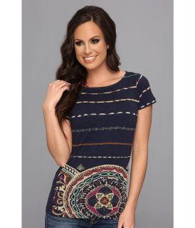 Lucky Brand Kaleidoscope Stripe Tee Womens Short Sleeve Pullover (Navy)
