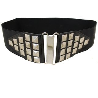 Womens Black Studded High Waist Stretch Belt (Faux leather/elastic Closure Clip on Hardware SilvertoneApproximate with 2.8 inches Approximate length 26.3 inchesMeasurement taken from a size SmallModel B12273)