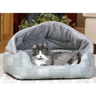 Lounge Sleeper Hooded Pet Bed in Teal Patchwork