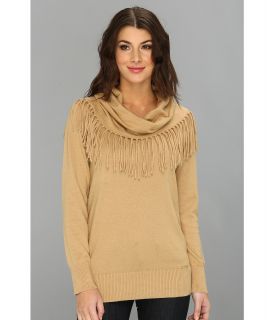 MICHAEL Michael Kors Fringe Cowl Neck Sweater Womens Sweater (Taupe)