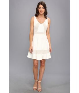ABS Allen Schwartz Dotted Lace Panel Fit Flare Dress Womens Dress (White)