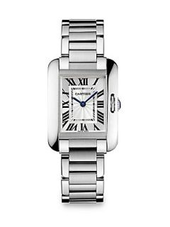 Cartier Tank Anglaise Stainless Steel Bracelet Watch/Small   White Gold