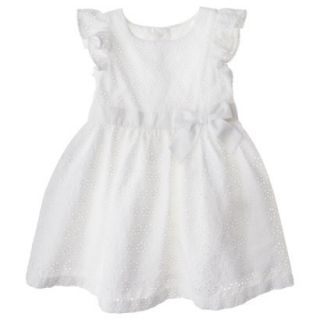 Cherokee Infant Toddler Girls Eyelet Flutter Sleeve Dress   White 12 M