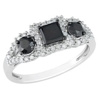1 Carat Black and White Diamond in 10k White Gold Cocktail Ring (Size 6)