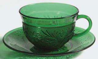 Anchor Hocking Sandwich Forest Green Cup and Saucer Set   Forest Green, Glasswar