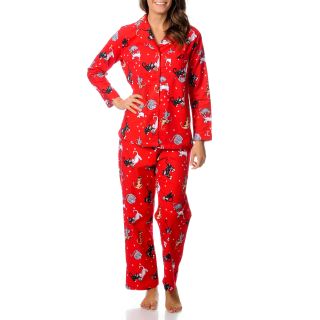 La Cera Womens Kitty Kat Print Pajama Set