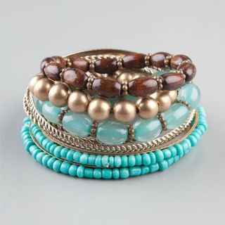 9 Piece Seed/Wood Bead Bracelets Turquoise Combo One Size For Women 23