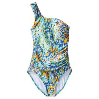 Clean Water Womens 1 Piece Printed One Shoulder Swimsuit  Blue L