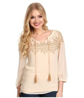 Lucky Brand Countyline Embroidered Peasant Top Womens Blouse (Multi)