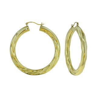 14K Yellow Gold Twist Hoop Earrings, Womens