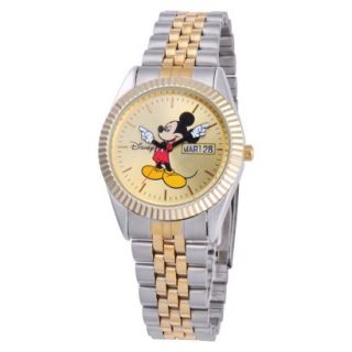Mens Disney Mickey Mouse Two Tone Link Watch with Gold Dial   Silver/Gold