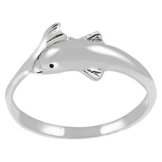 Journee Collection Sterling Silver Dolphin Head and Tail Ring   Silver 8
