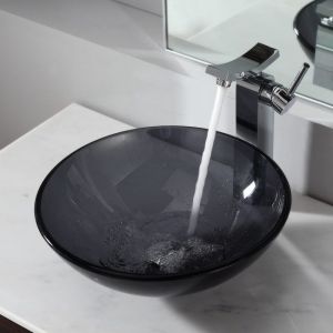 Kraus C GV 104 12mm 14300CH Exquisite Unicus Clear Black Glass Vessel Sink and U