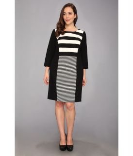 Vince Camuto Plus Size 3/4 Sleeve Mix Stripe Suiting Dress Womens Dress (White)