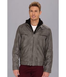 Calvin Klein Hooded Faux Leather Jacket Mens Jacket (Gray)