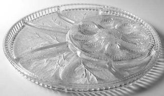 Indiana Glass Pebble Leaf Clear Relish Egg Deviled Plate   Clear, Heavy, Leaf  D