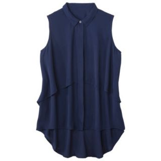 Pure Energy Womens Plus Size Sleeveless Tiered Blouse   Navy X