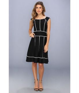 Maggy London Knit Pique Dress w/ Ric Rac Trim Cap Sleeve Womens Dress (Black)