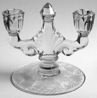 Heisey Gardenia Double Light Candlestick   Etch #511, Etched   Floral Design