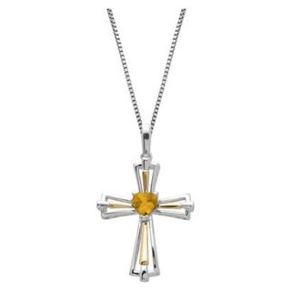 Sterling Silver and 14k Yellow Gold Citrine Cross Pendant   18