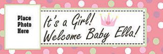 Baby Girl Personalized Photo Vinyl Banner    72 x 202 Inches, Green, Red, Violet, White