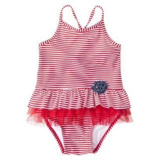 Circo Infant Toddler Girls Stripe Tutu 1 Piece Swimsuit   Red 4T