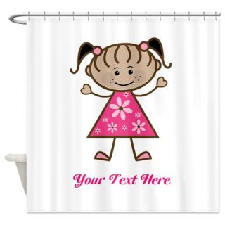 Pink Stick Figure Ethnic Girl Shower Curtain  Use code FREECART at Checkout