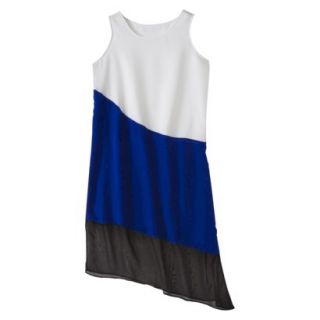Mossimo Womens Asymmetrical Midi Dress   White/Athens Blue L