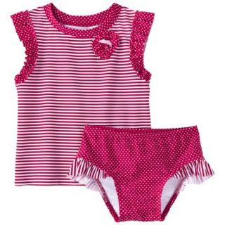 Circo Infant Toddler Girls Stripe Rashguard Set   Red/White 12 M