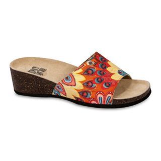 MUK LUKS Lea Peacock Slide Wedge Sandals, Orange, Womens