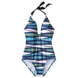 Clean Water Womens Stripe 1 Piece Swimsuit  Blue XS