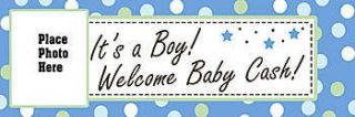 Baby Boy Personalized Photo Self Adhesive Vinyl Banner    24 x 72 Inches, Blue, Green, Grey, White