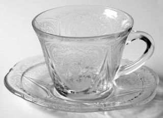 Hazel Atlas Royal Lace Clear Cup and Saucer Set   Clear,Depression Glass