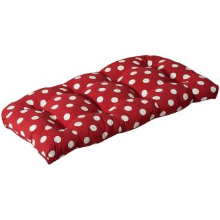 Pillow Perfect Outdoor Red/ White Polka Dot Wicker Loveseat Cushion (Red/whitePattern Polka dotMaterials 100 percent polyesterFill 100 percent virgin polyester fiberClosure Sewn seam Weather resistantUV protectedCare instructions Spot clean Dimension