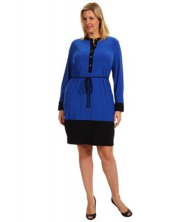 Calvin Klein Plus Size Colorblock Shirtdress Womens Dress (Blue)