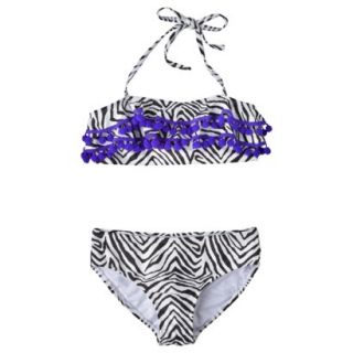 Xhilaration Girls 2 Piece Zebra Print Bikini Swimsuit   Black/White XL