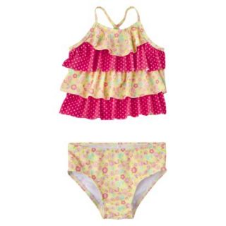 Circo Infant Toddler Girls Ruffled Tankini Set   Pink/Yellow 12 M